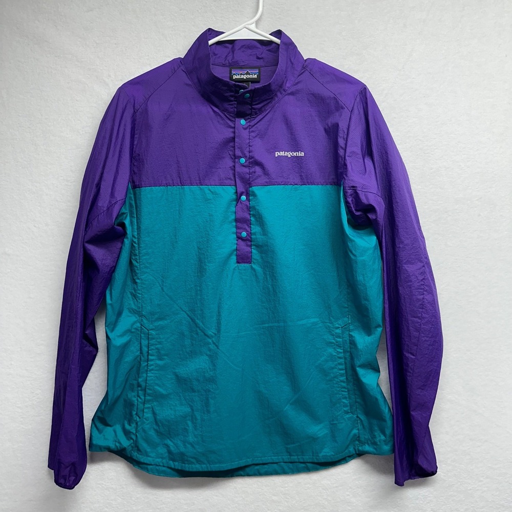 Patagonia Houdini Windbreaker Jacket Women L Purple Teal Ripstop Snap Pullover